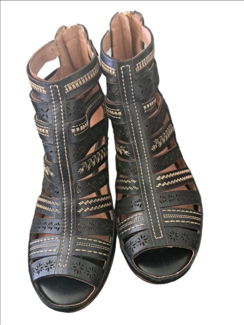 PIKOLINOS Gladiator Java shoes caged Peep-Toe Block Heel Sandals cowgirl BOHO 36